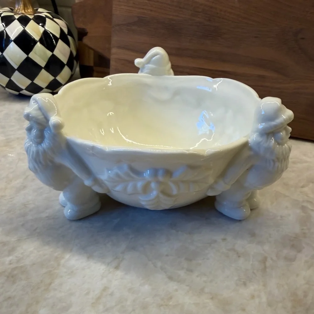 White porcelain candy Bowl with Santa Claus Design